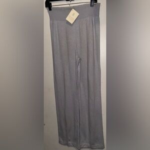 Brunello Cucinelli women's wide leg lounge pants in gray ribbed knit